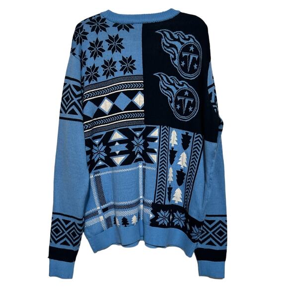 NFL‎ Team Apparel Men's TN Titans Ugly Christmas Sweater Blue Black Size 2XL - Picture 2 of 5